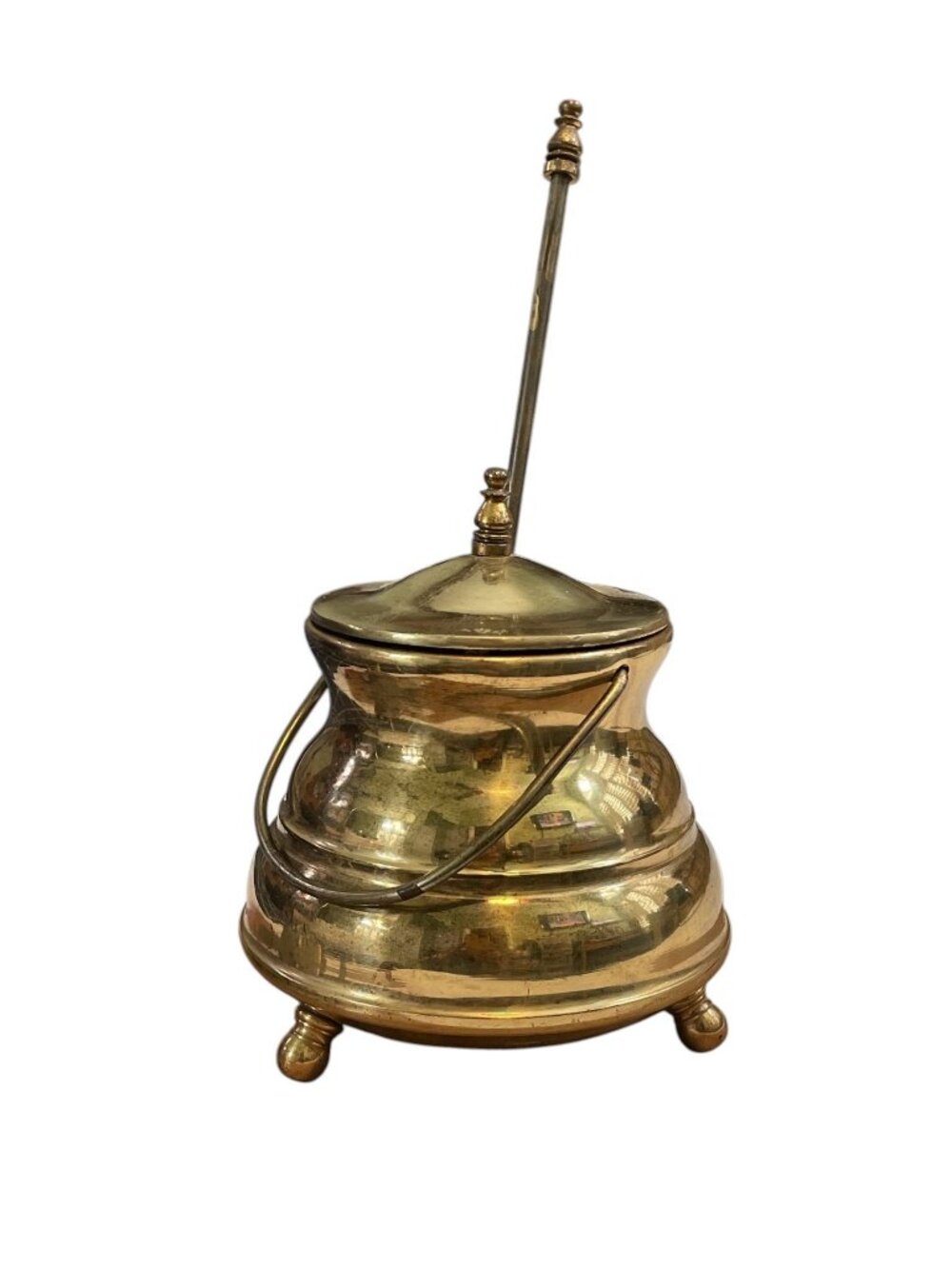 Vintage Brass Holy Water Bucket With Lid & Aspergillum Wand Catholic Church Ritu